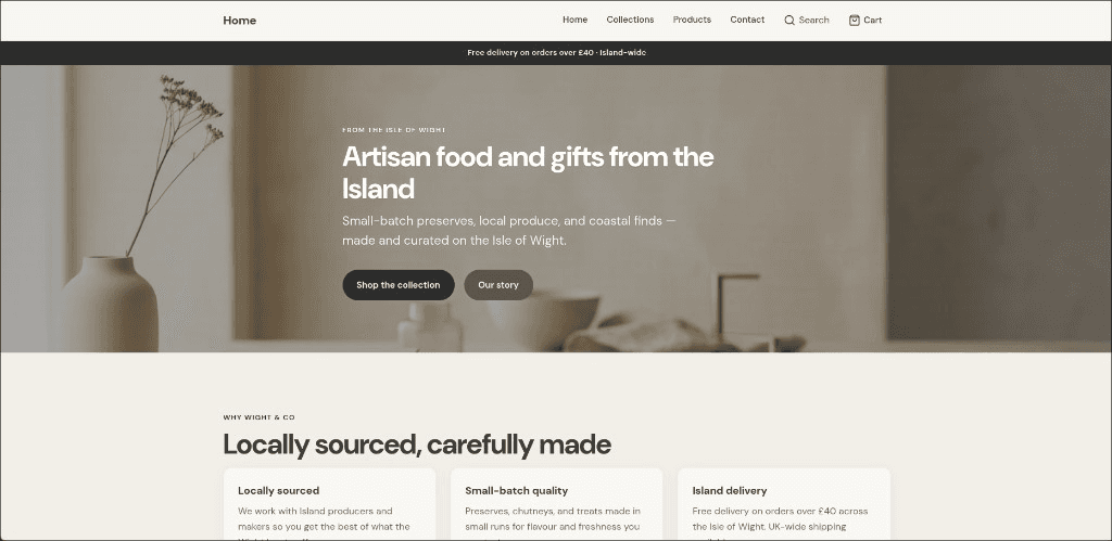 Shopify custom theme demo storefront homepage